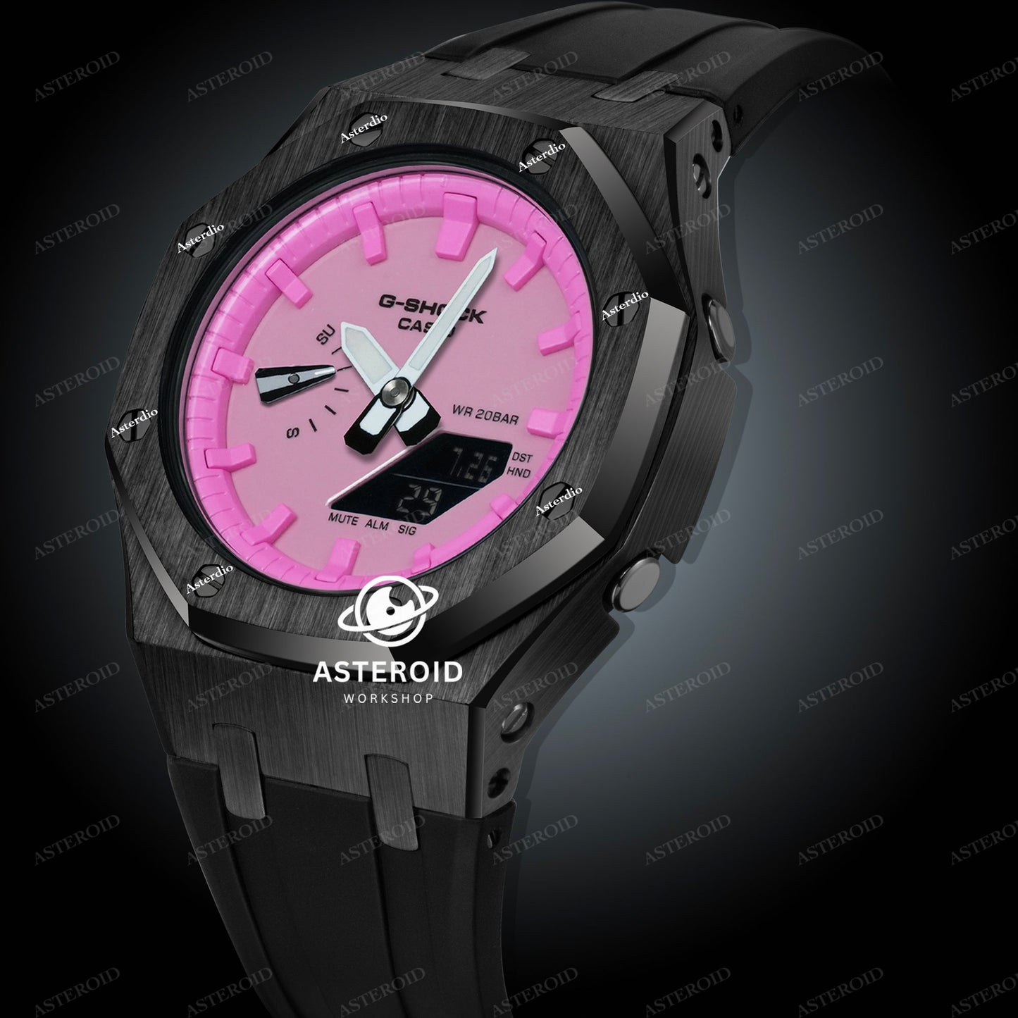 Black Case Black Strap Pink Dial