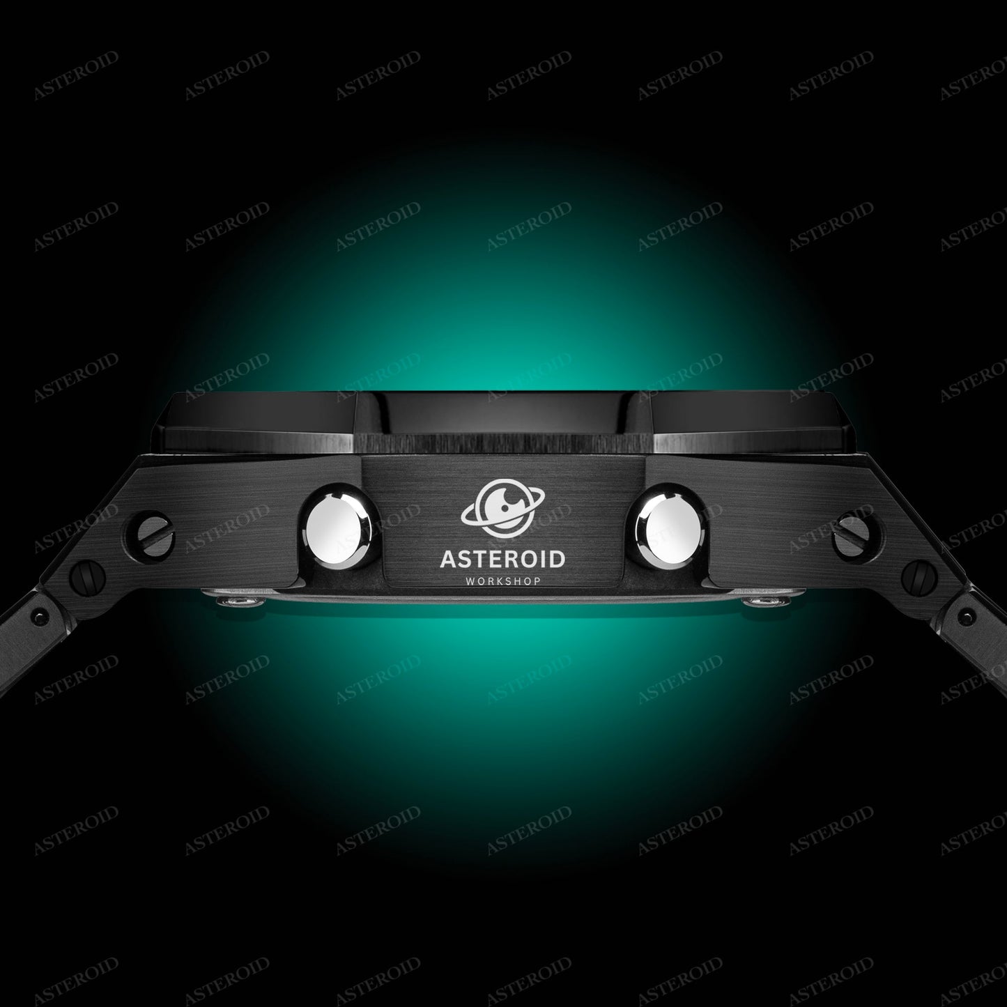 Black Case Metal Strap Turquoise Time Mark Black Dial