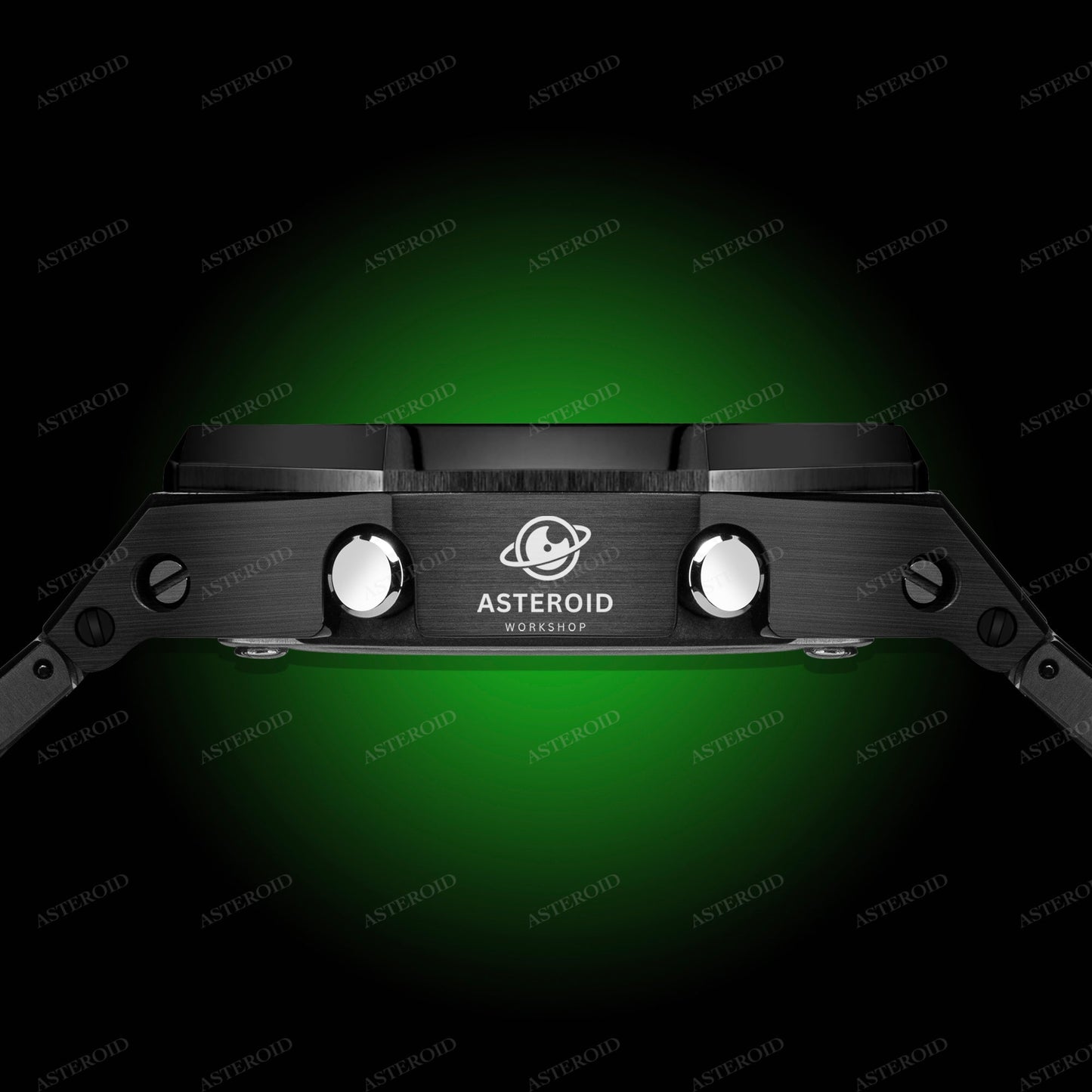 Black Case Metal Strap Double Sliver Time Mark Green Dial