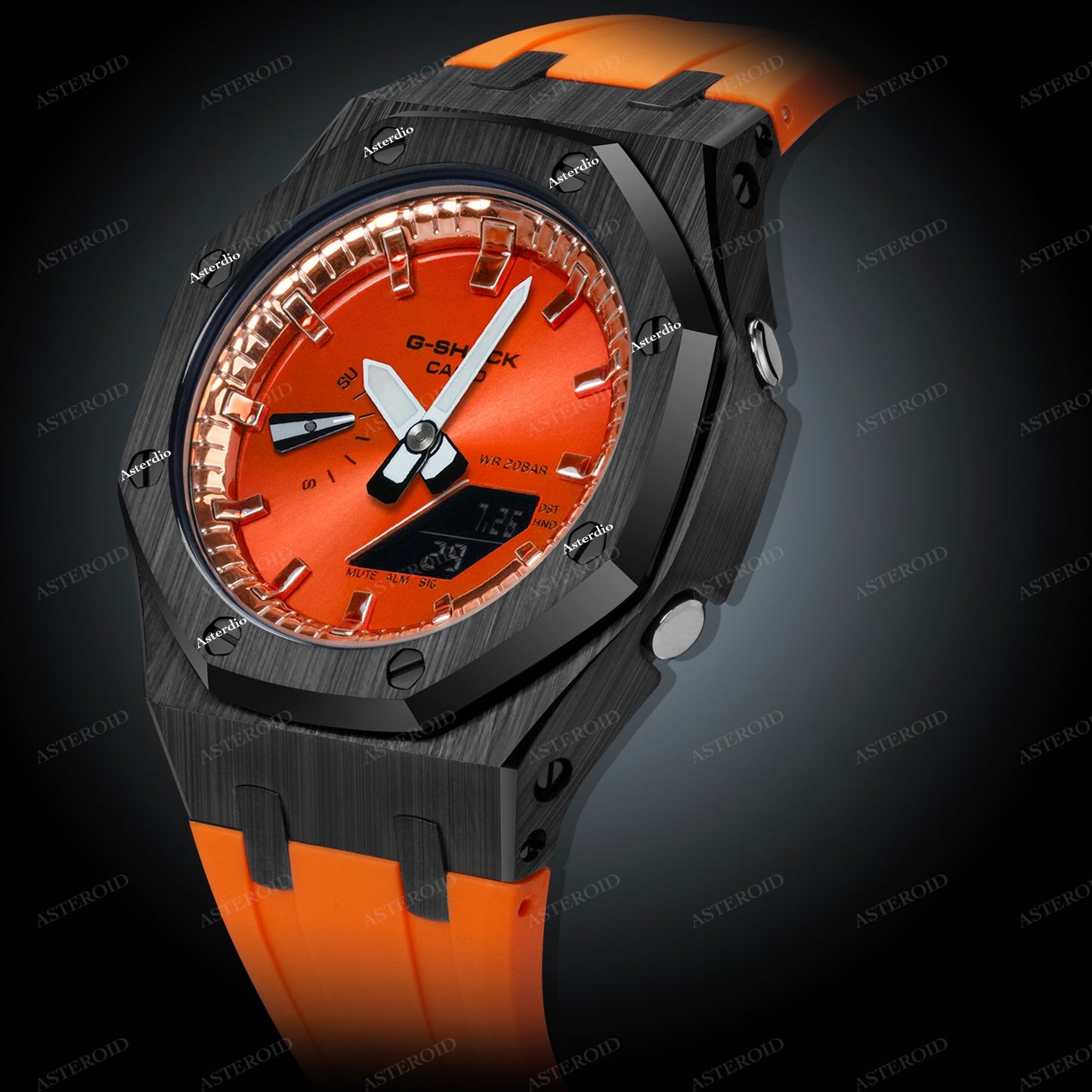 Black Case Orange Strap Orange Time Mark Orange Dial