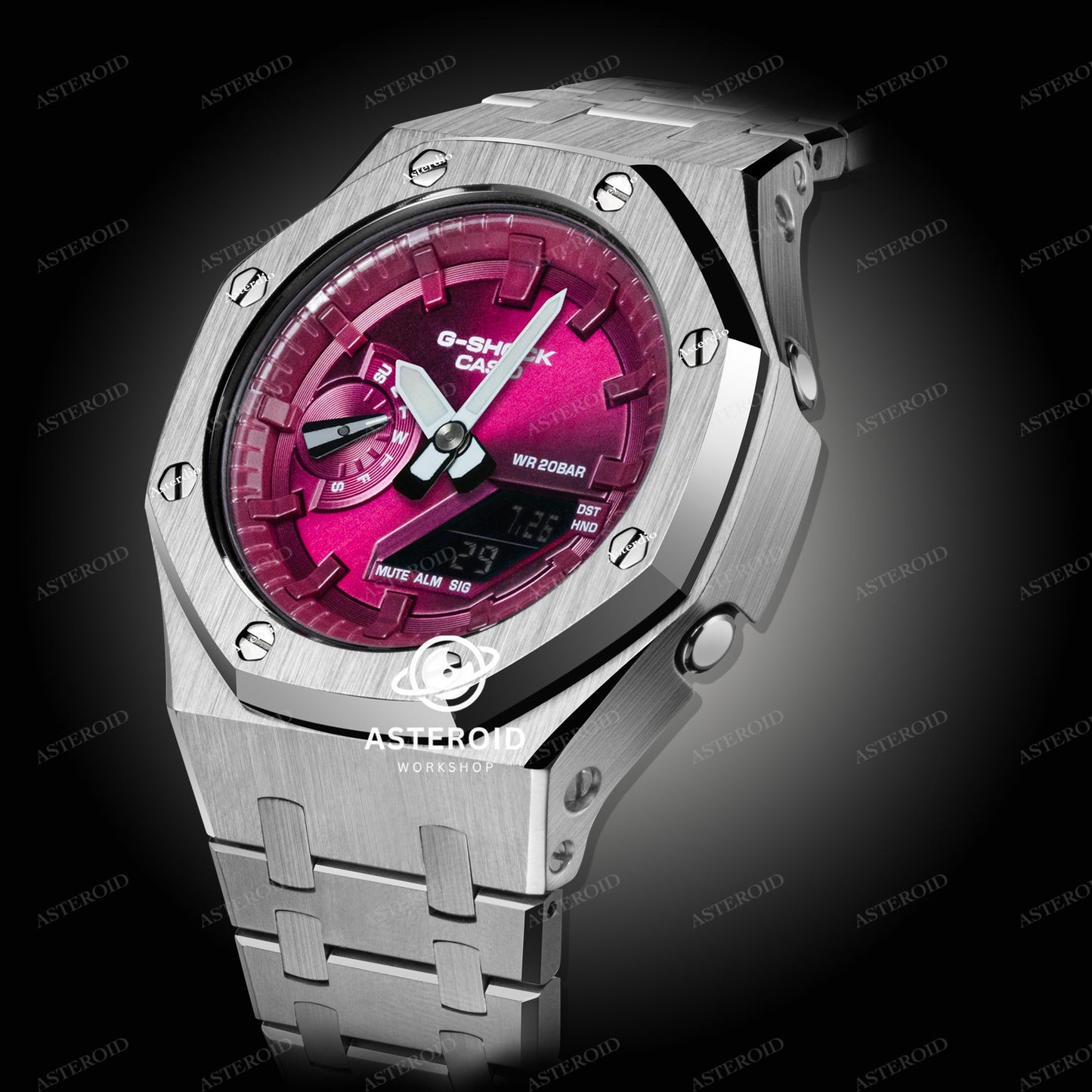 Silve Case Metal Strap Magenta Dial