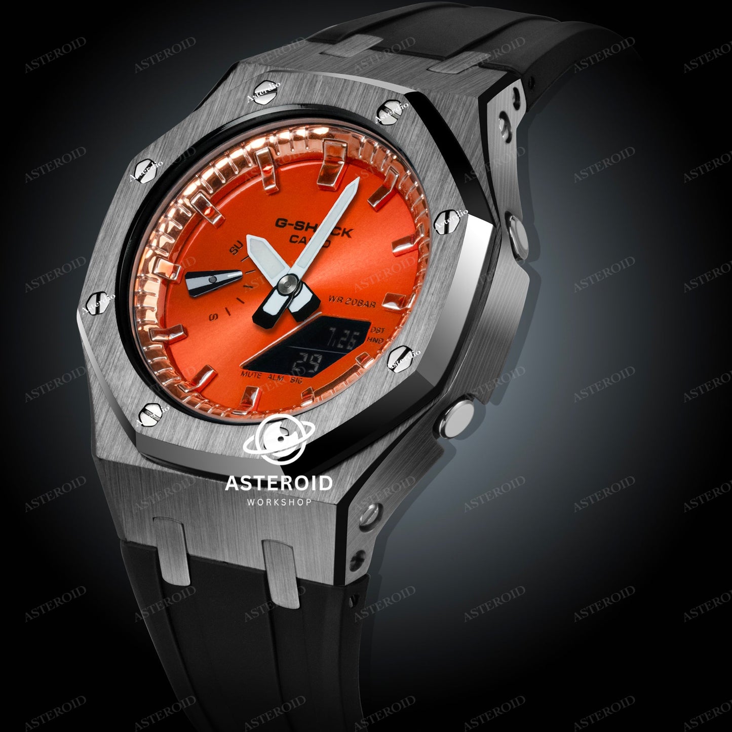 Grey Case Black Strap Orange Time Mark Orange Dial