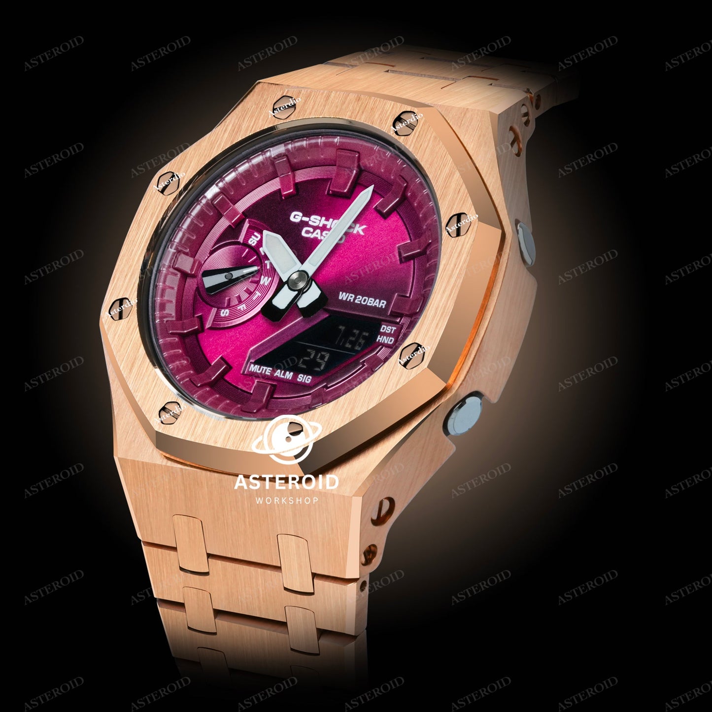 Rose Gold Case Metal Strap Magenta Dial