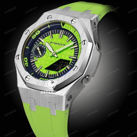 Silver Case Green Strap Green Dial