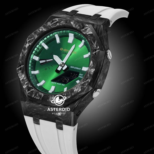 Carbon Fiber Case White Strap Green White Time Mark Green Dial