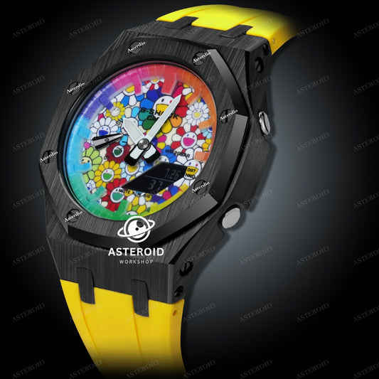 Black Case Rubber Strap Rainbow Time Mark Takashi Murakami Dial