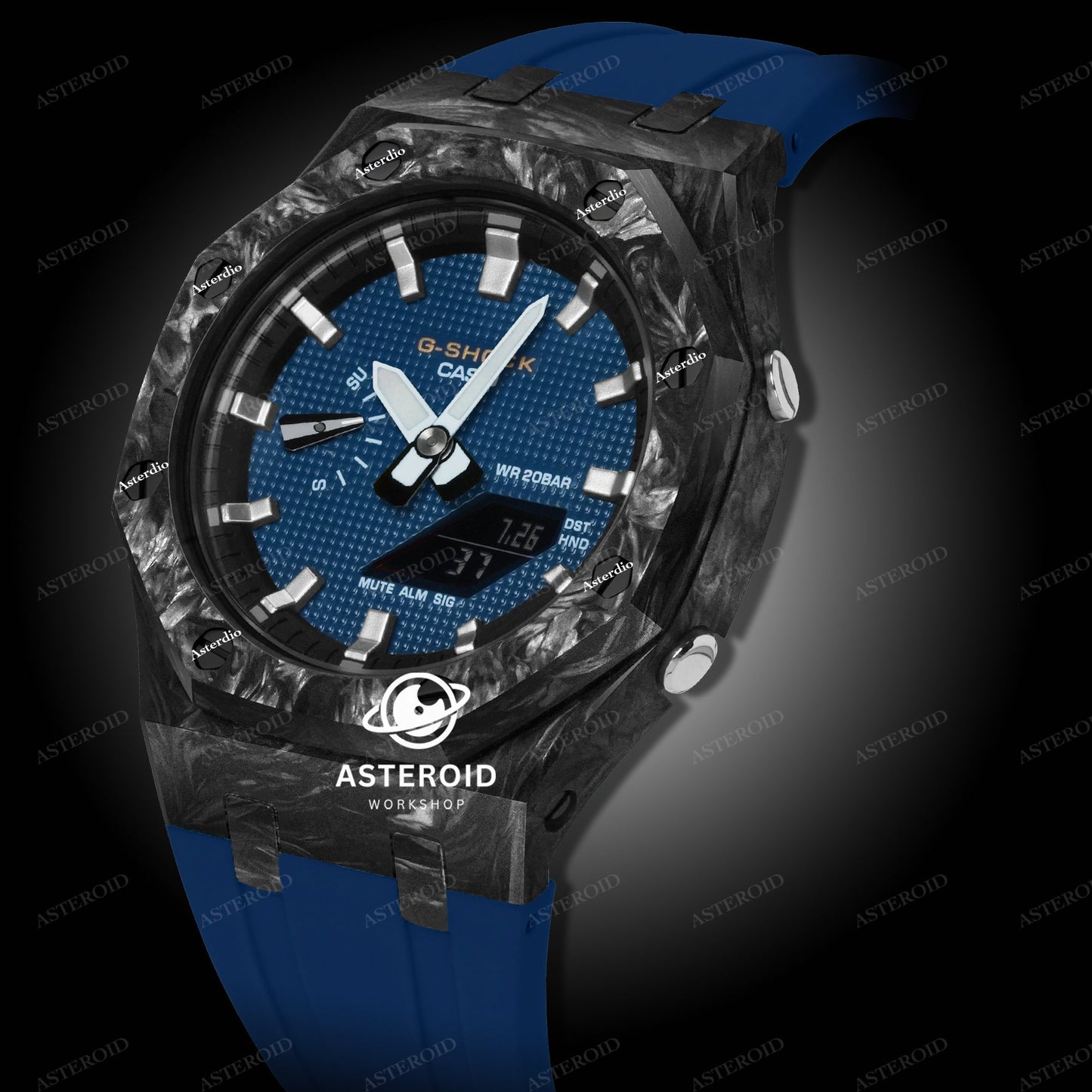 Carbon Fiber Case Blue Strap Silver Time Mark Blue Dial