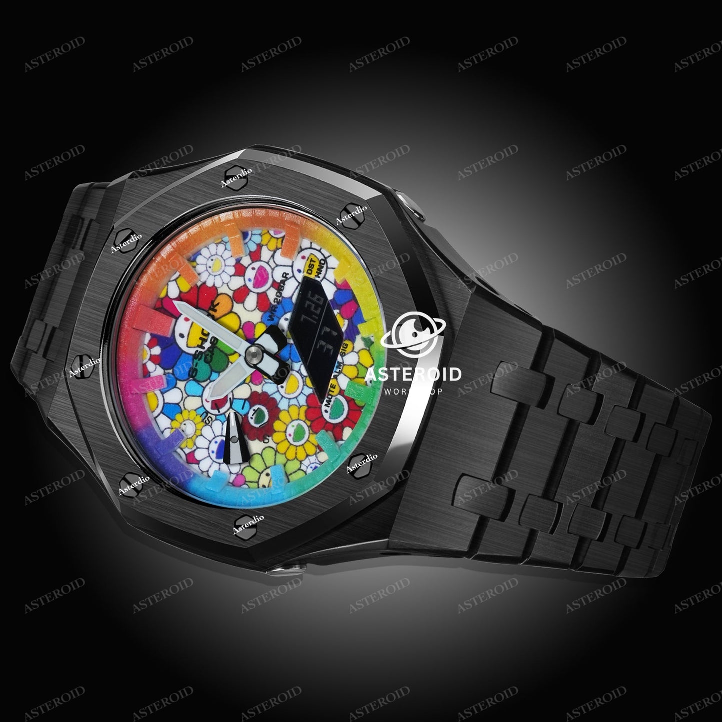 Black Case Metal Strap Rainbow Time Mark Takashi Murakami Dial