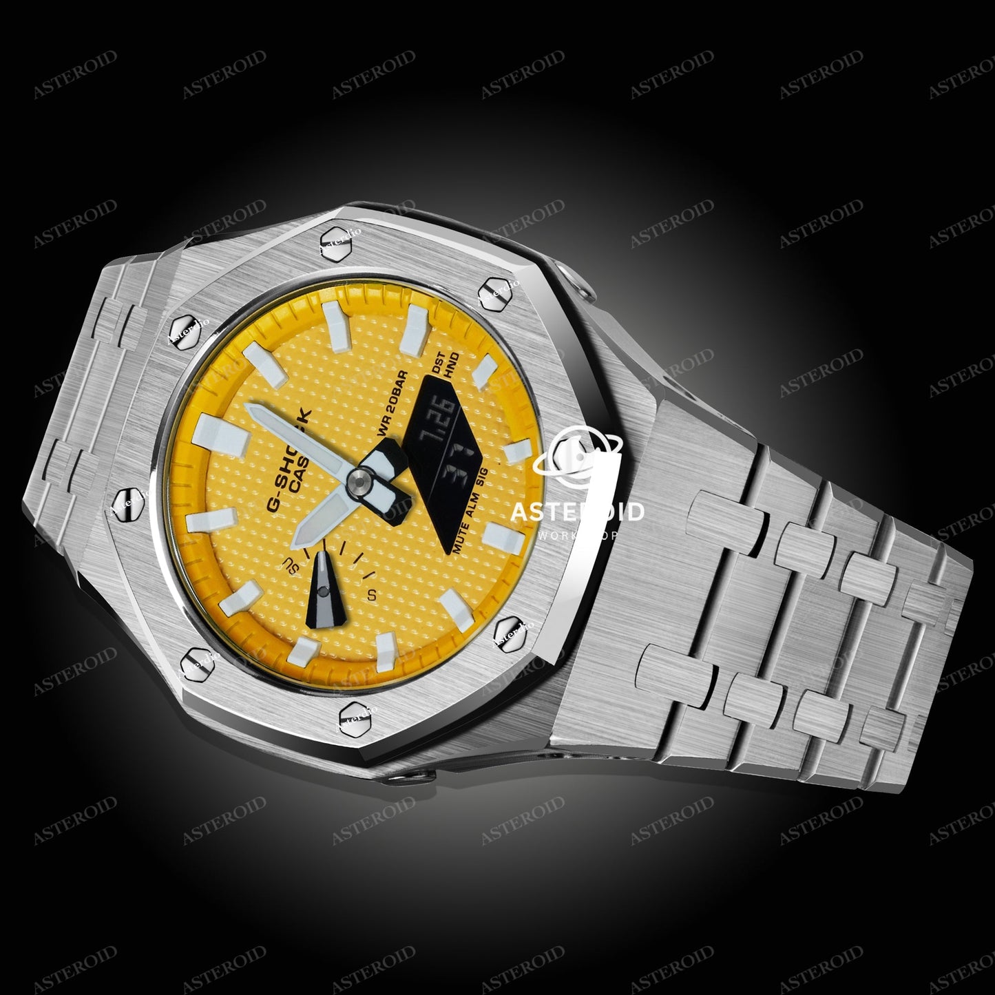 Silver Case Metal Strap Yellow White Time Mark Yellow Dial