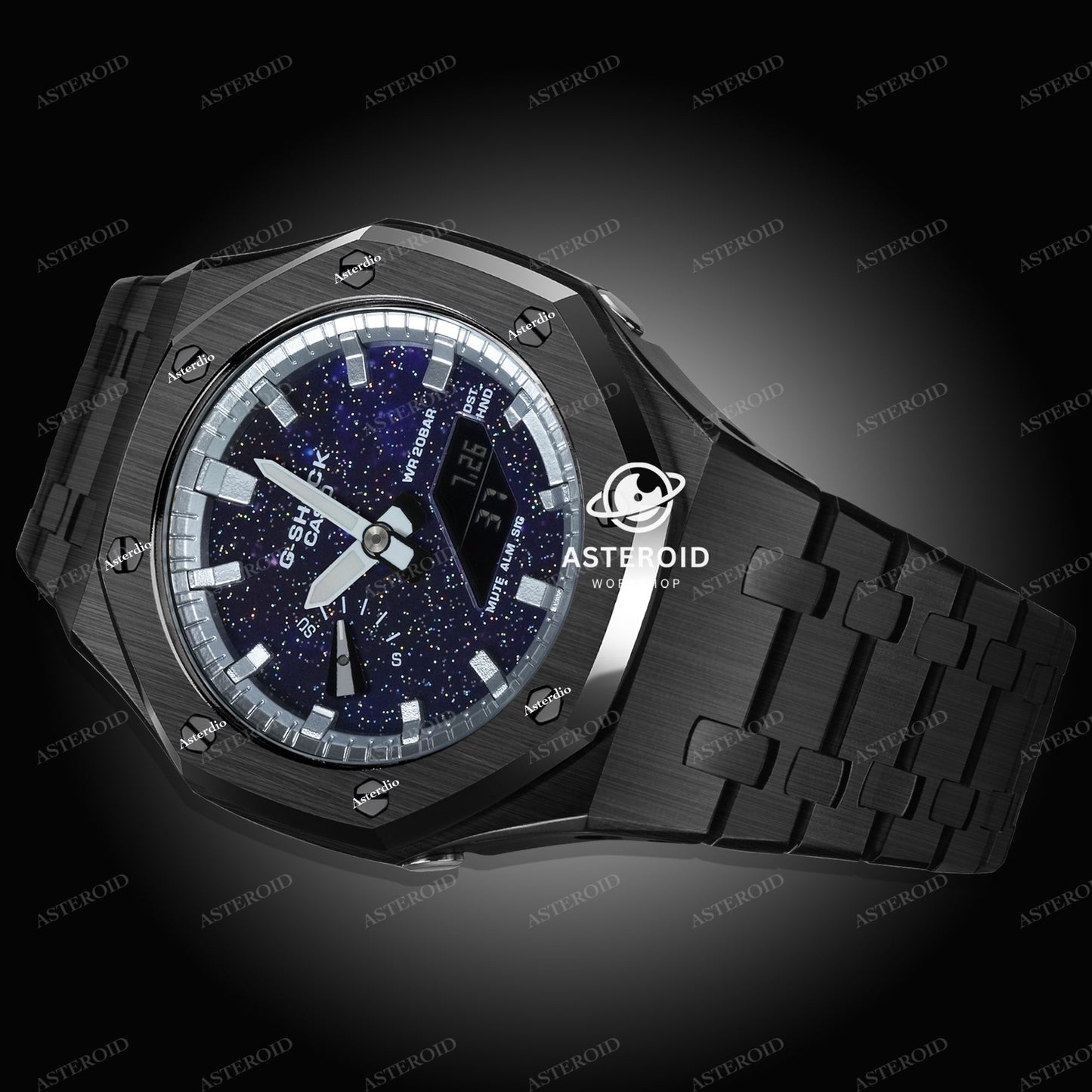 Black Case Metal Strap Silver Time Mark Galaxy Dial