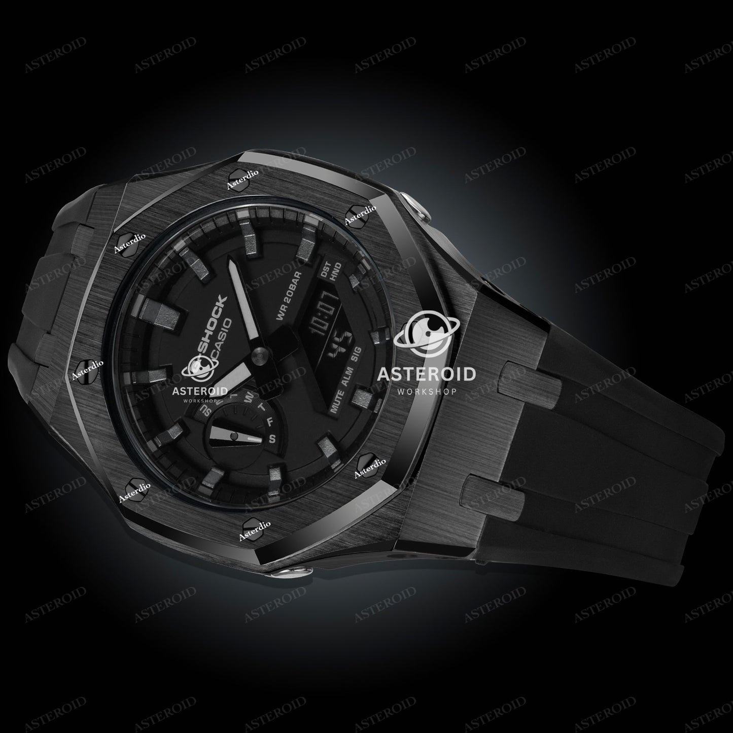 Black Case Rubber Strap Meteorite Time Mark Black Dial