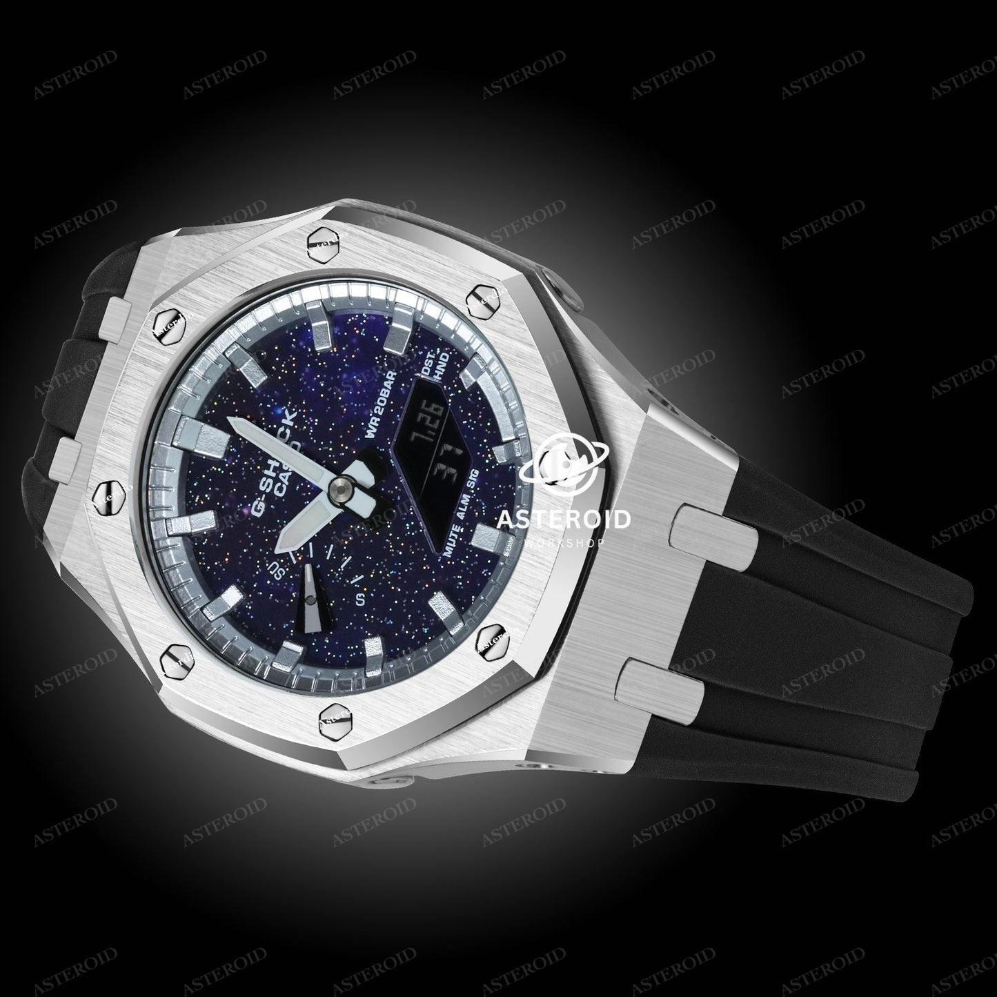 Silver Case Rubber Strap Silver Time Mark Galaxy Dial