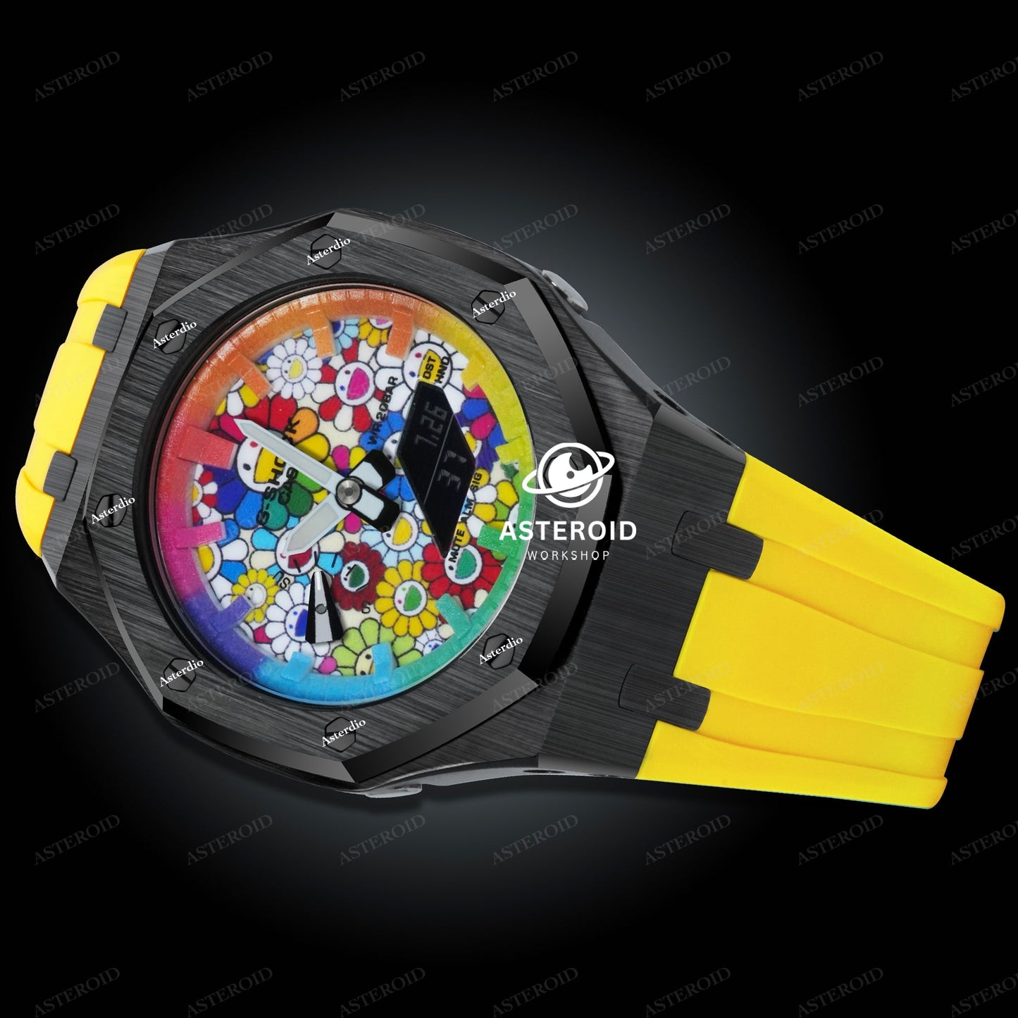 Black Case Rubber Strap Rainbow Time Mark Takashi Murakami Dial