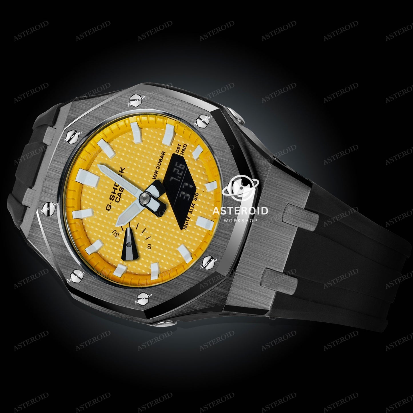 Grey Case Rubber Strap Yellow White Time Mark Yellow Dial