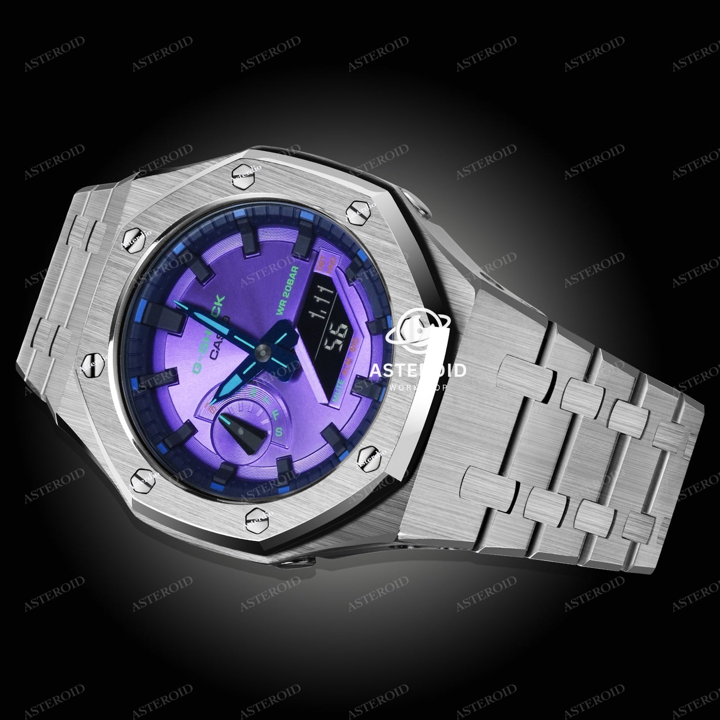 Silver Case Metal Strap Original Time Mark Purple Dial