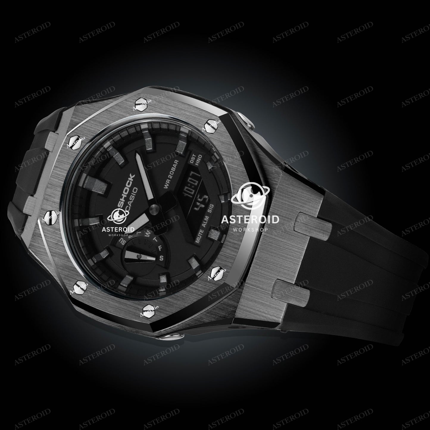 Grey Case Rubber Strap Meteorite Time Mark Black Dial