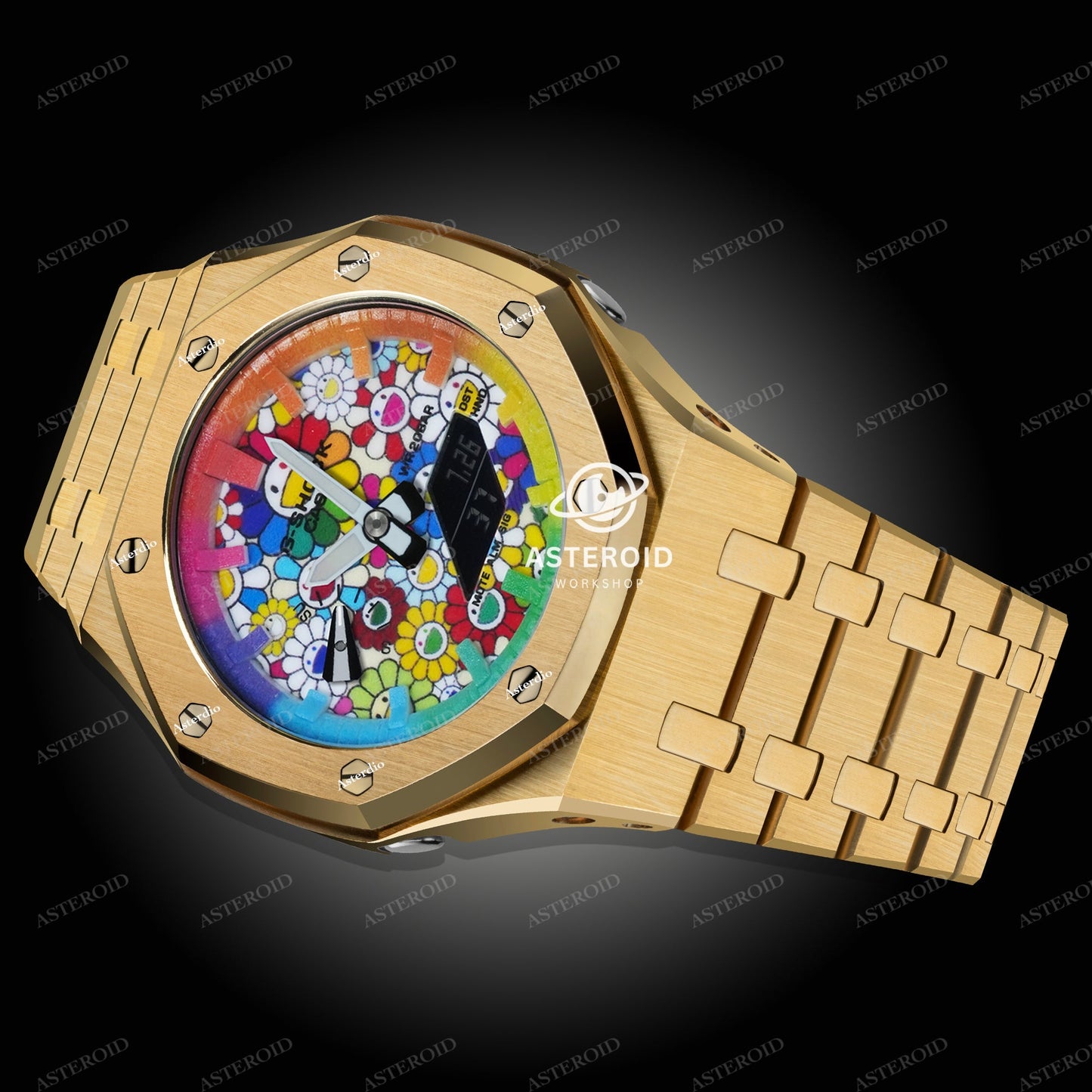 Gold Case Metal Strap Rainbow Time Mark Takashi Murakami Dial