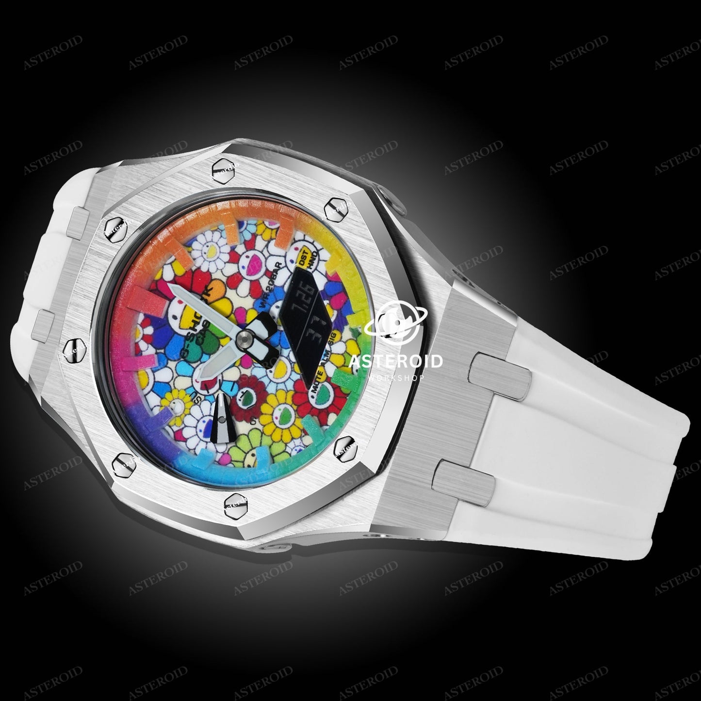 Silver Case White Strap Rainbow Time Mark Takashi Murakami Dial