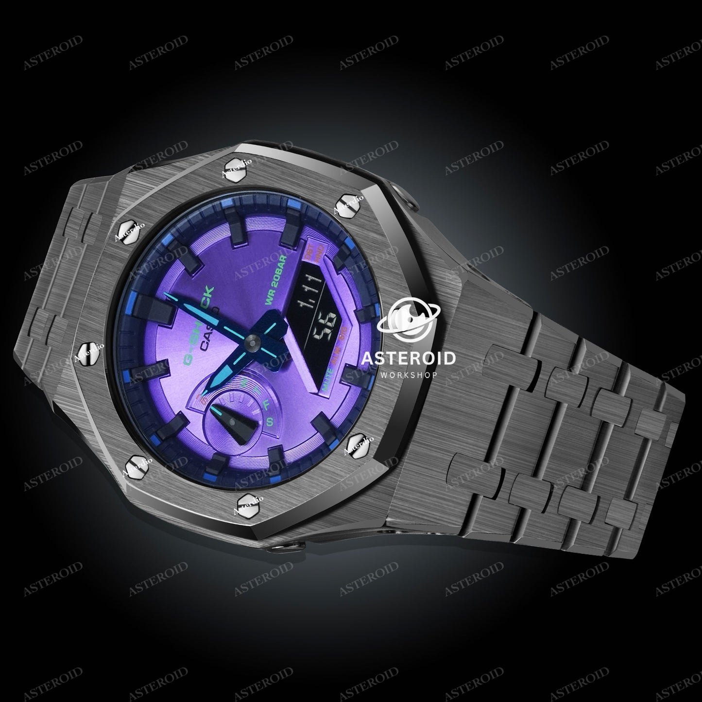 Grey Case Metal Strap Original Time Mark Purple Dial