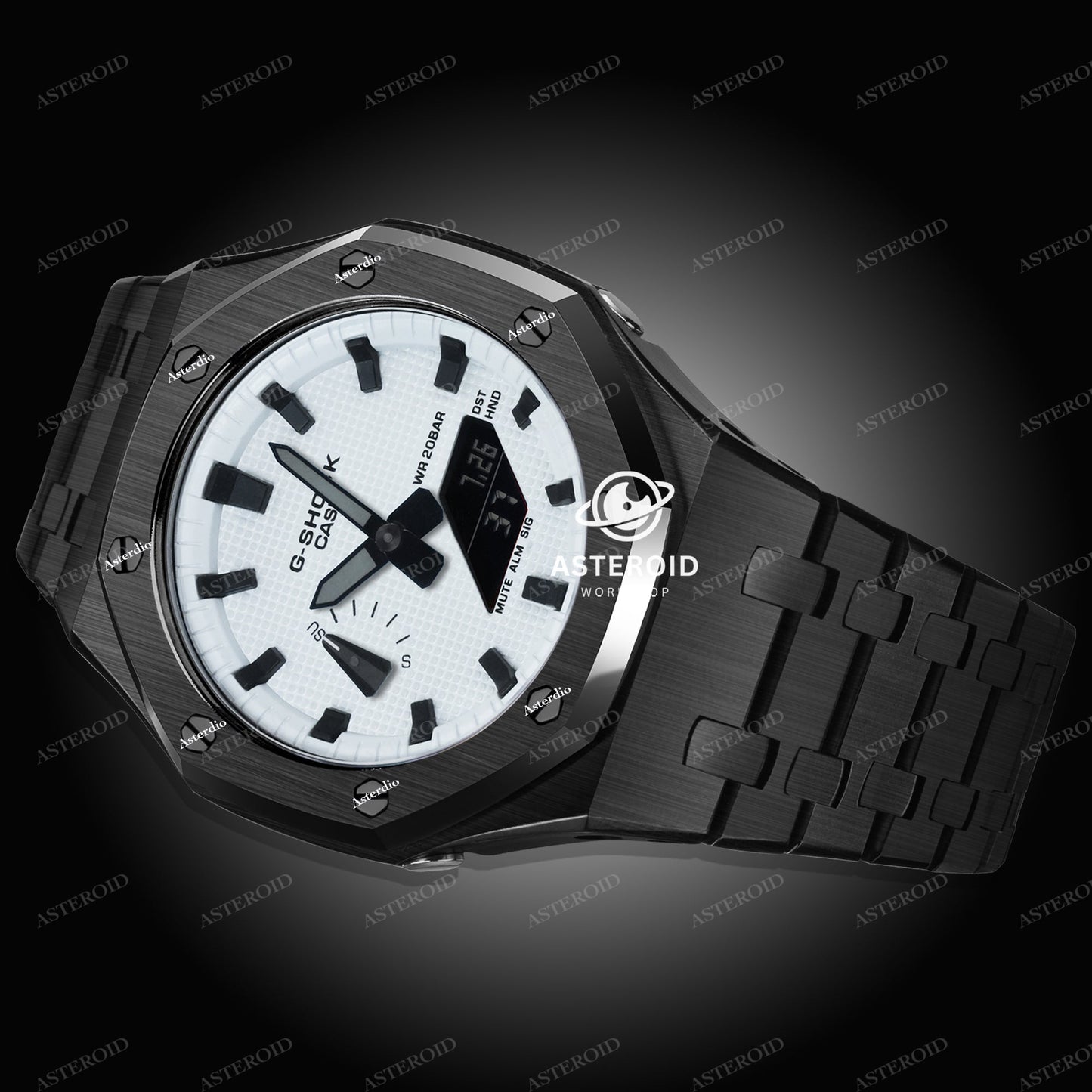 Black Case Rubber Strap White Black Time Mark White Dial