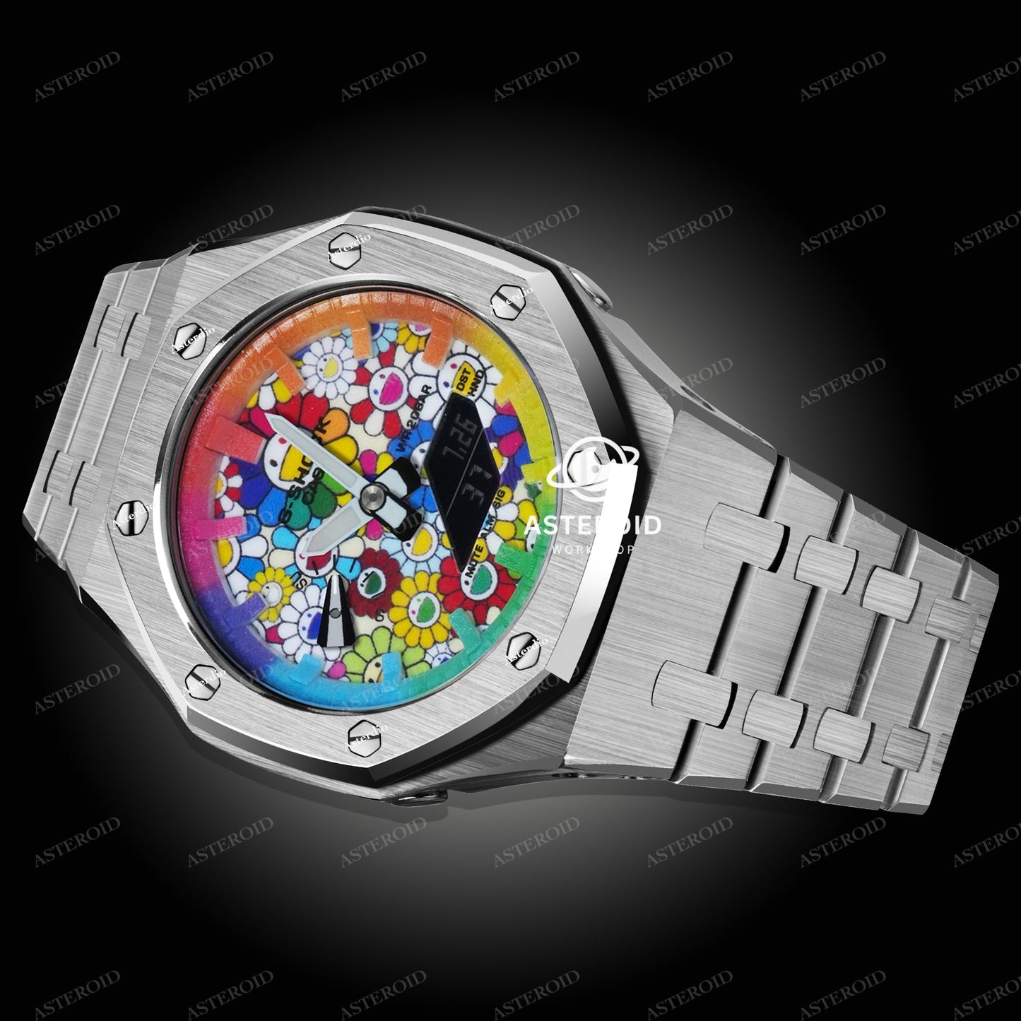 Silver Case Metal Strap Rainbow Time Mark Takashi Murakami Dial