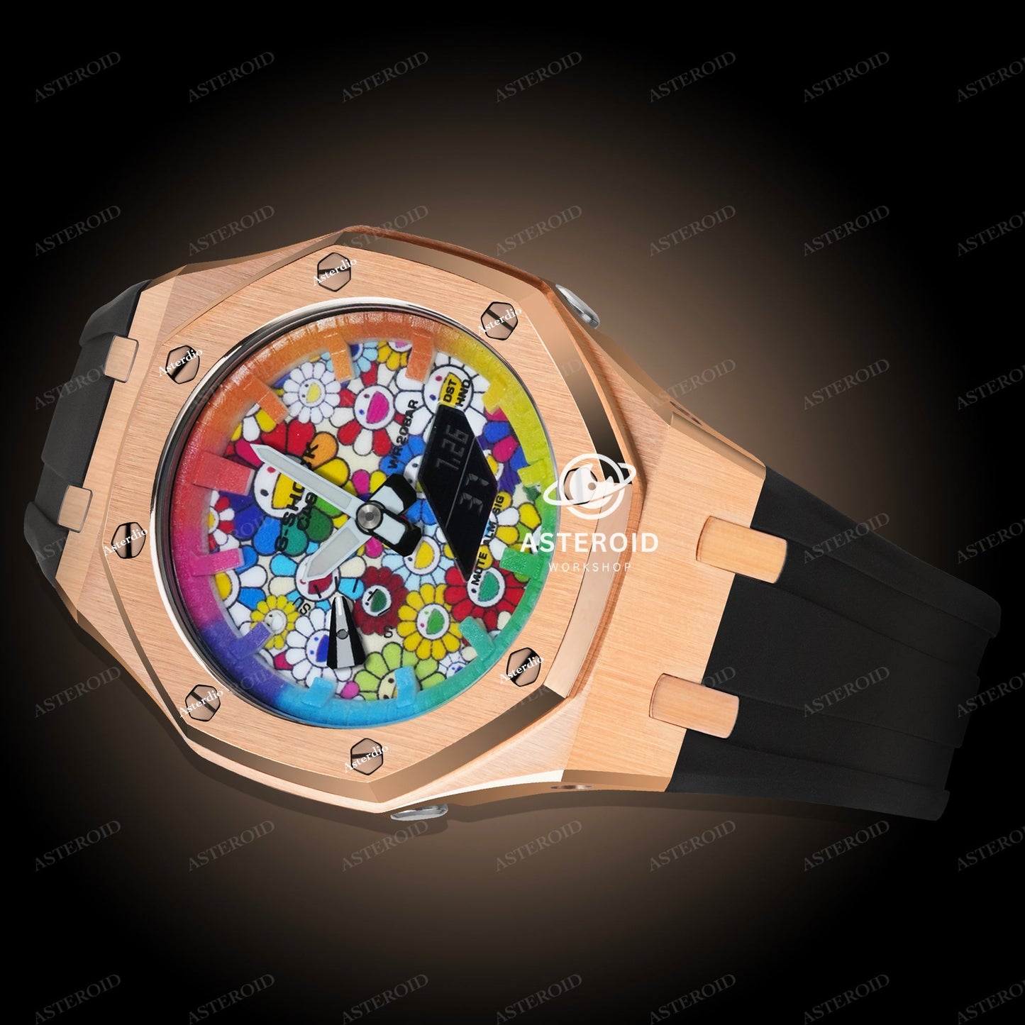 Rose Gold Case Rubber Strap Rainbow Time Mark Takashi Murakami Dial