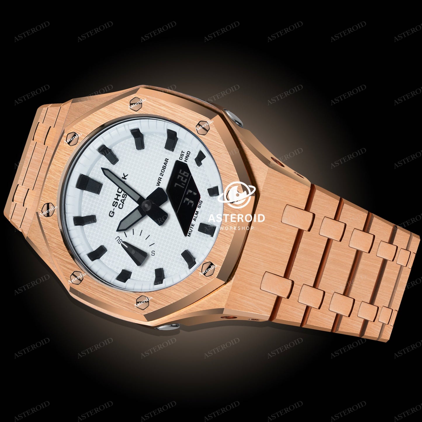 Rose Gold Case Metal Strap White Black Time Mark White Dial