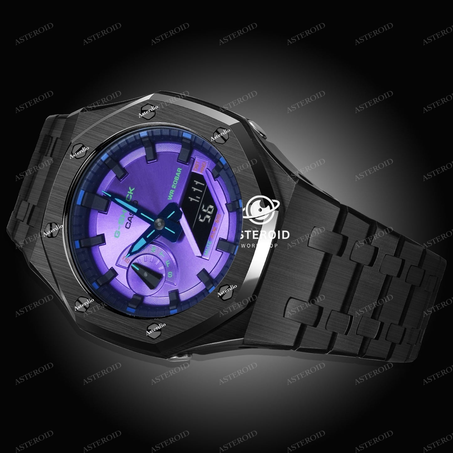 Black Case Metal Strap Original Time Mark Purple Dial