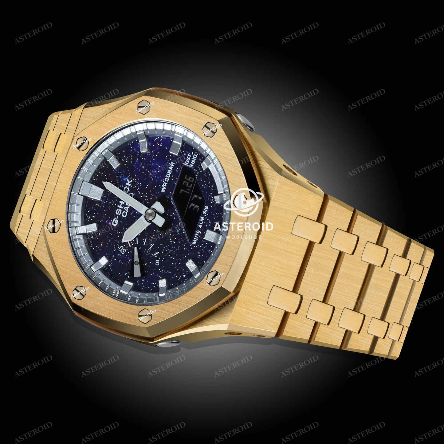 Gold Case Metal Strap Silver Time Mark Galaxy Dial