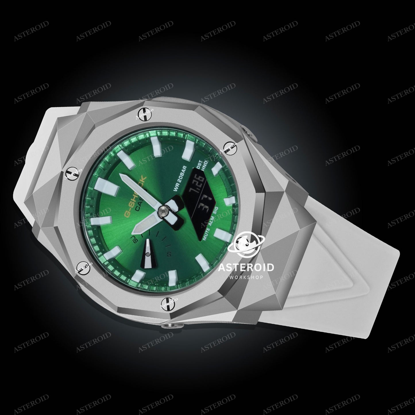 Silver Case White Strap White Time Mark Green Dial