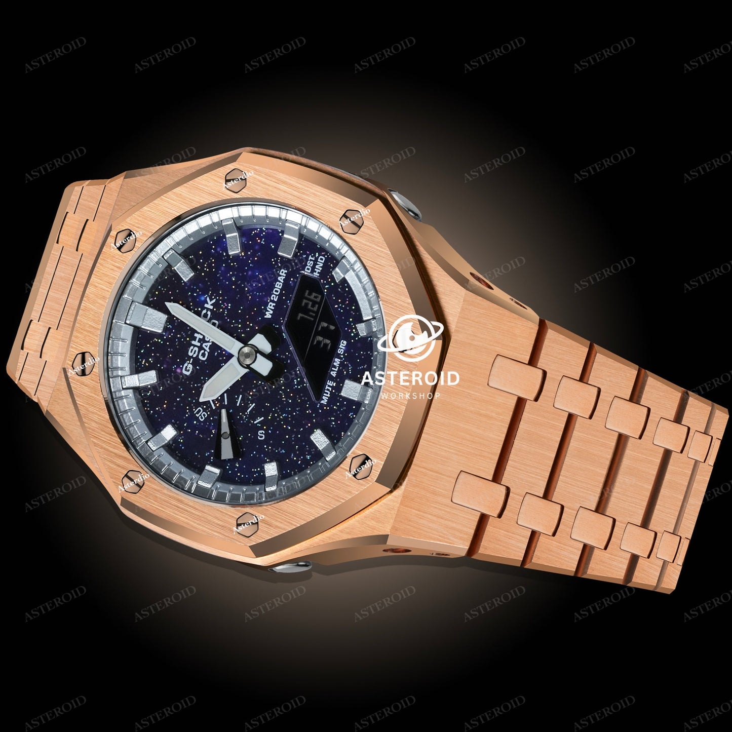 Rose Gold Case Metal Strap Silver Time Mark Galaxy Dial