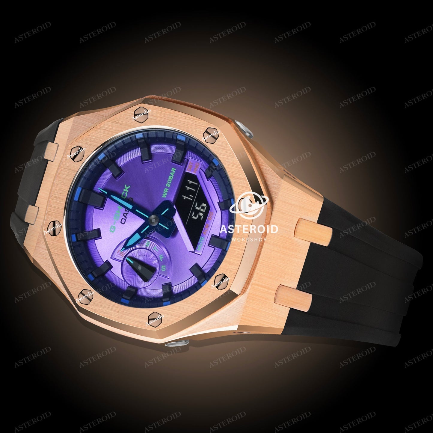 Rose Gold Case Rubber Strap Original Time Mark Purple Dial