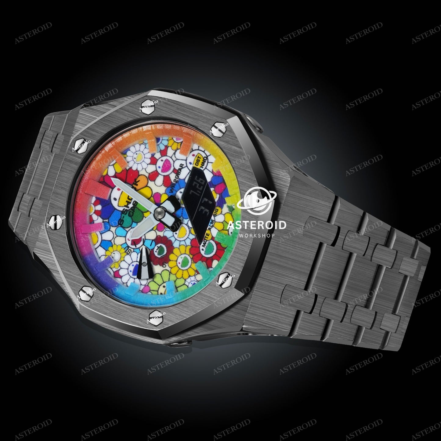 Grey Case Metal Strap Rainbow Time Mark Takashi Murakami Dial