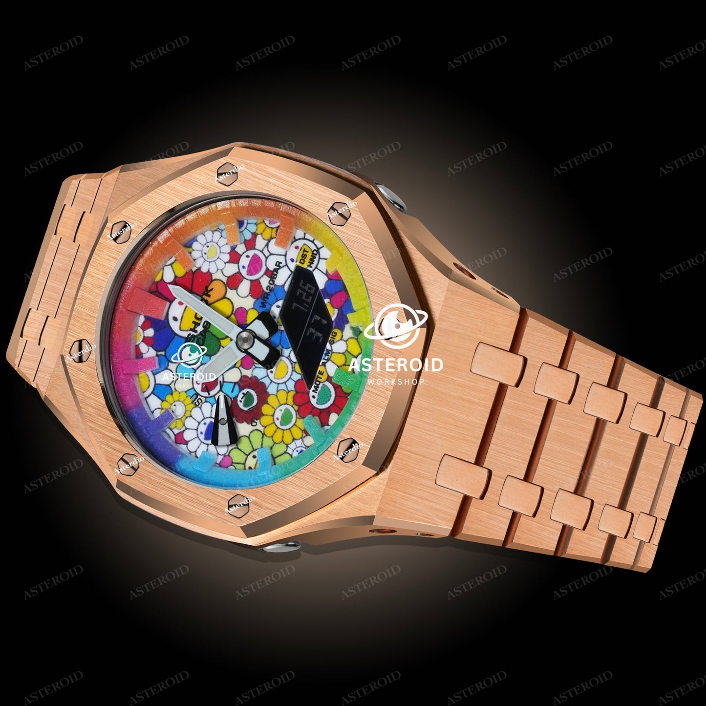 Rose Case Metal Strap Rainbow Time Mark Takashi Murakami Dial