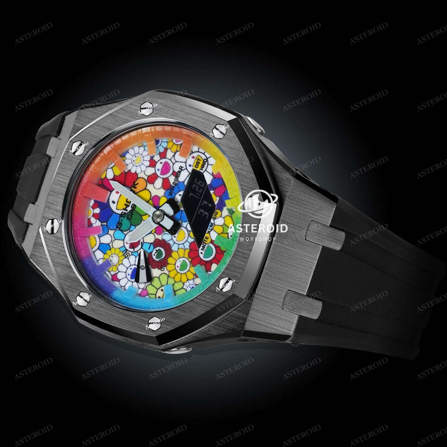 Grey Case Rubber Strap Rainbow Time Mark Takashi Murakami Dial