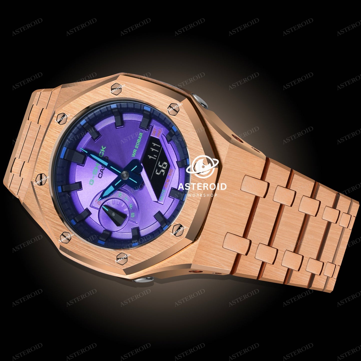 Rose Gold Case Metal Strap Original Time Mark Purple Dial