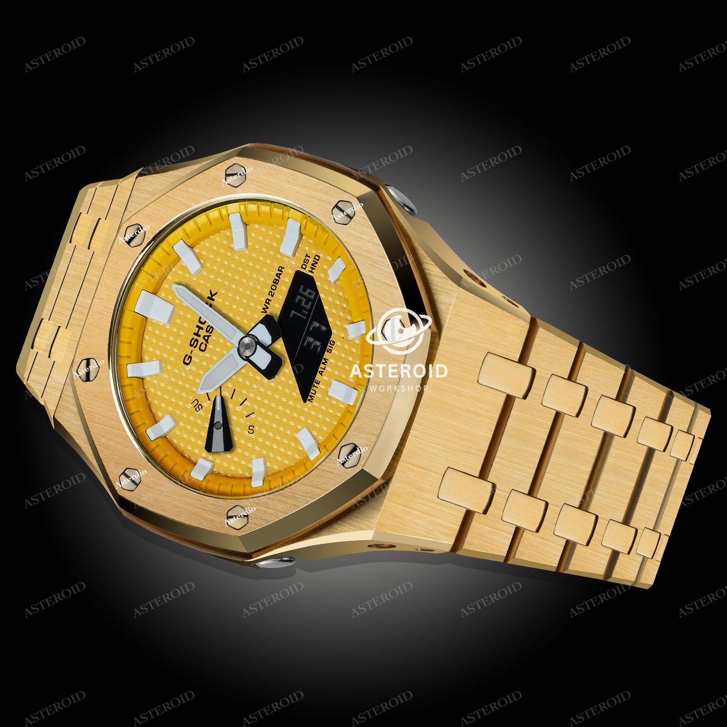 Gold Case Metal Strap Yellow White Time Mark Yellow Dial