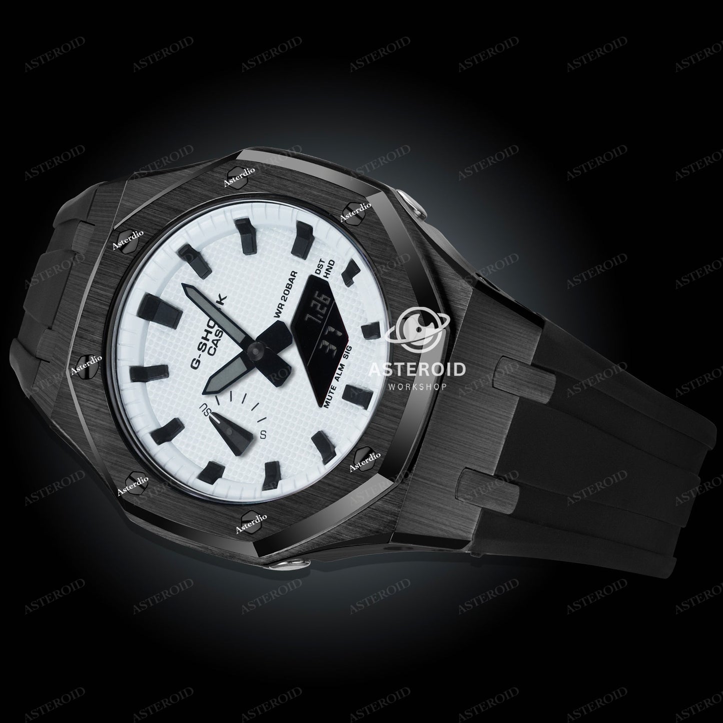 Black Case Rubber Strap White Black Time Mark White Dial