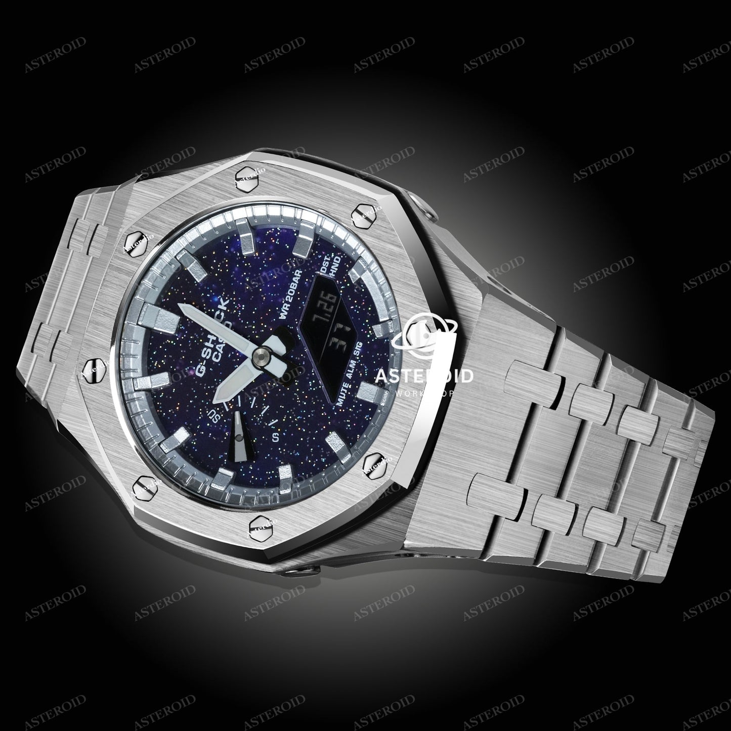 Silver Case Metal Strap Silver Time Mark Galaxy Dial