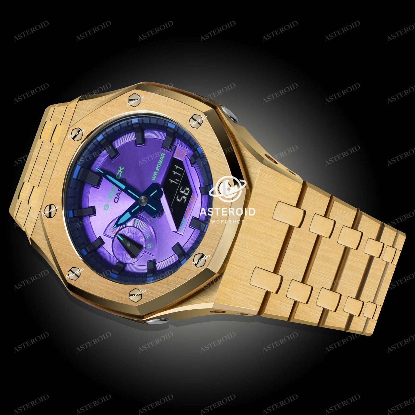 Gold Case Metal Strap Original Time Mark Purple Dial