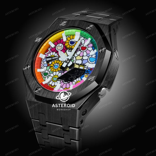 Black Case Metal Strap Rainbow White Time Mark Takashi Murakami Dial