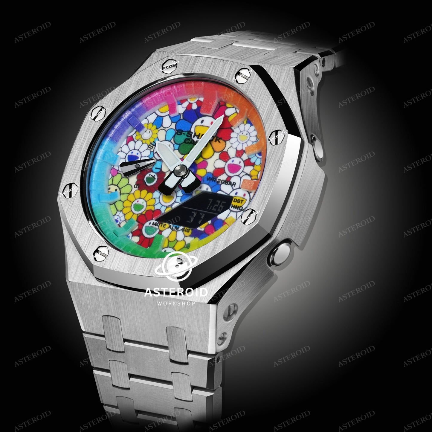 Silver Case Metal Strap Rainbow Time Mark Takashi Murakami Dial