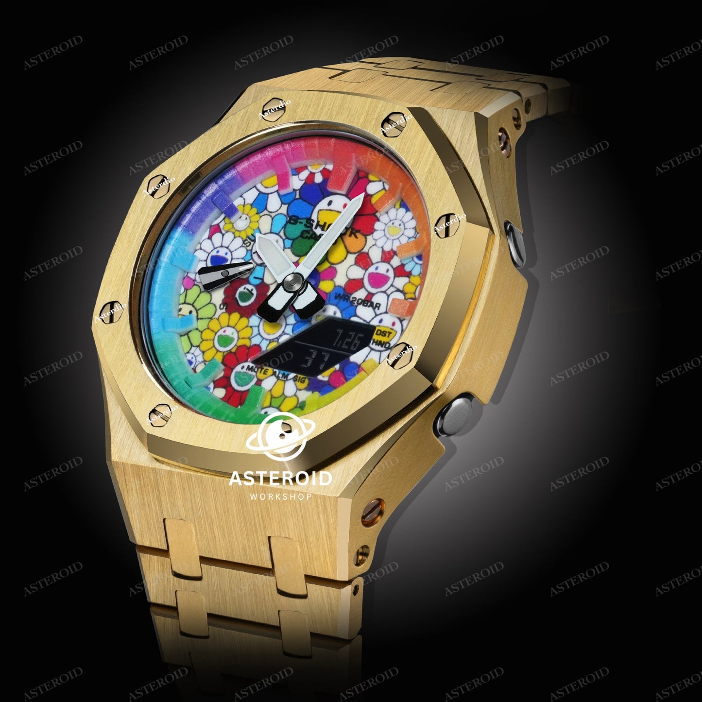 Gold Case Metal Strap Rainbow Time Mark Takashi Murakami Dial