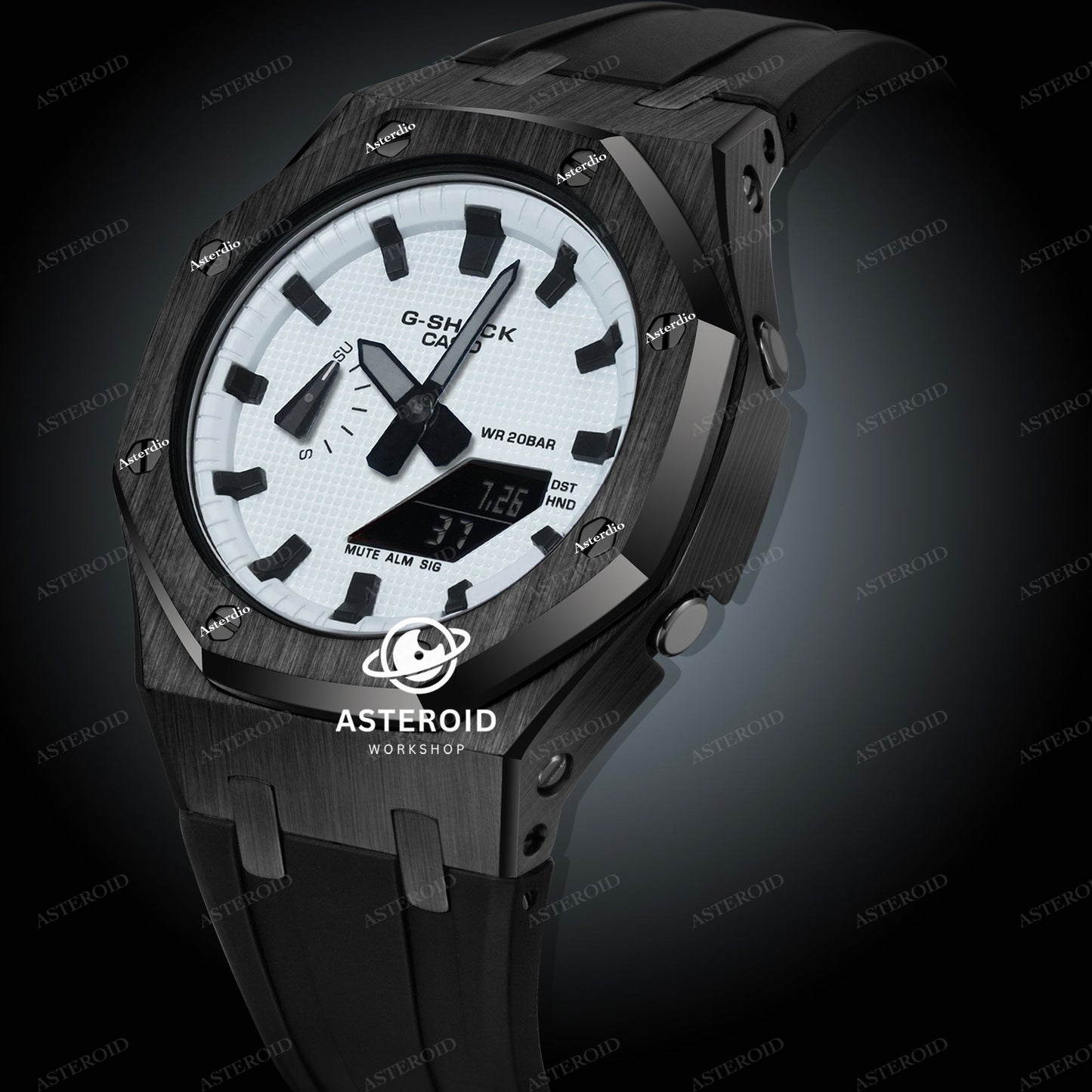 Black Case Rubber Strap White Black Time Mark White Dial