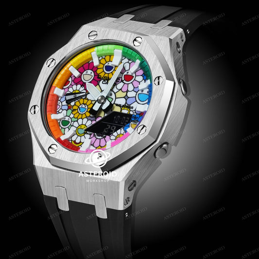 Silver Case Rubber Strap Rainbow White Time Mark Takashi Murakami Dial