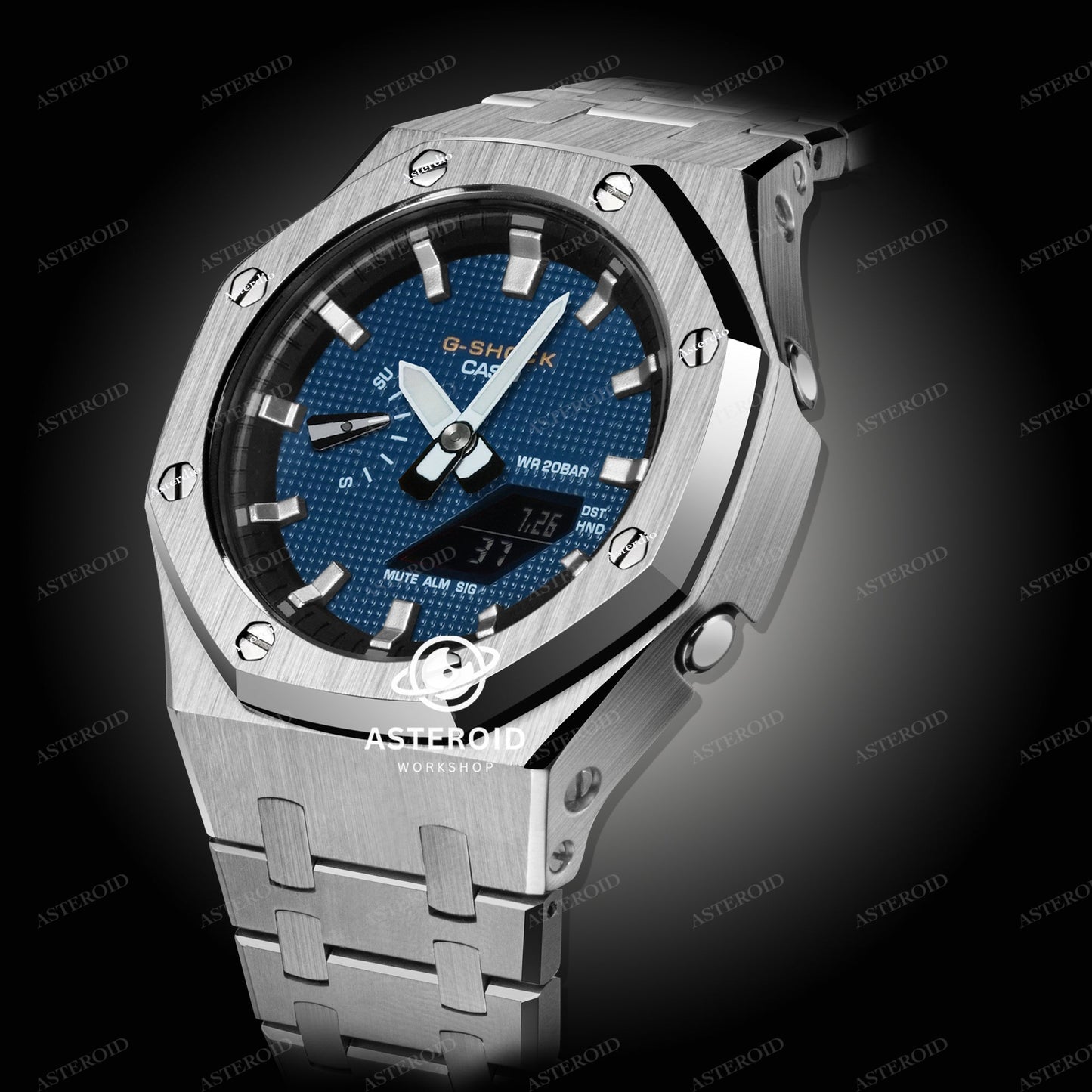 Silver Case Metal Strap Silver Time Mark Deep Blue Dial