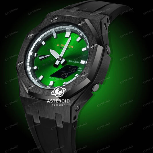 Black Case Black Strap Double Sliver Time Mark Green Dial