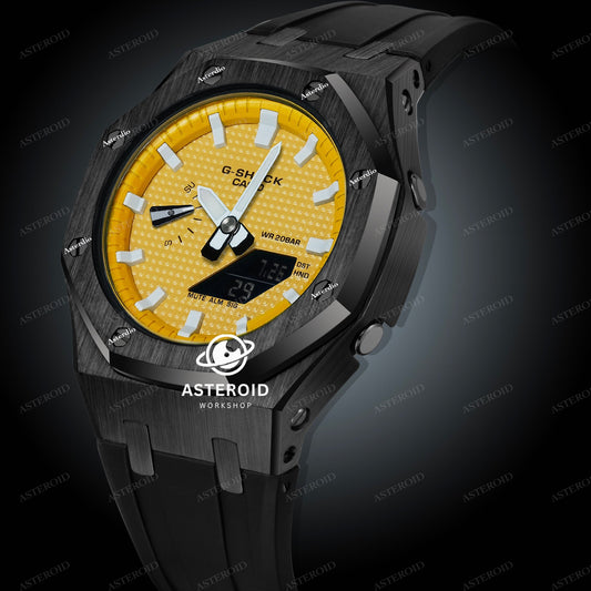 Black Case Rubber Strap Yellow White Time Mark Yellow Dial