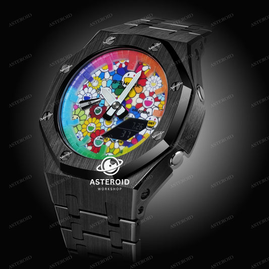 Black Case Metal Strap Rainbow Time Mark Takashi Murakami Dial