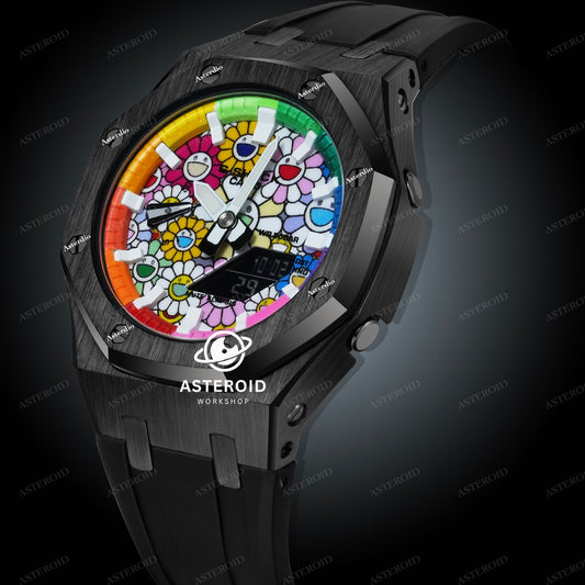 Black Case Rubber Strap Rainbow White Time Mark Takashi Murakami Dial